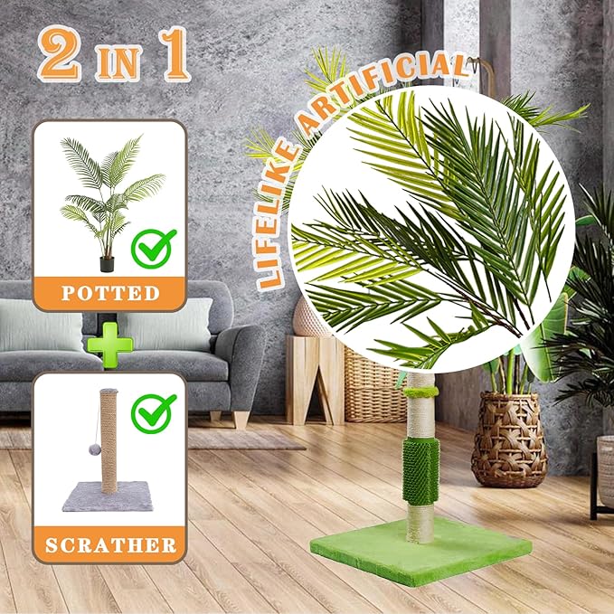 MeowHomm 40" Tall Cat Scratching Post, Scratching Post for Indoor Cats with Natural Sisal, Balls and Self Groomer Brush, Cute Cat Scratcher for Kittens