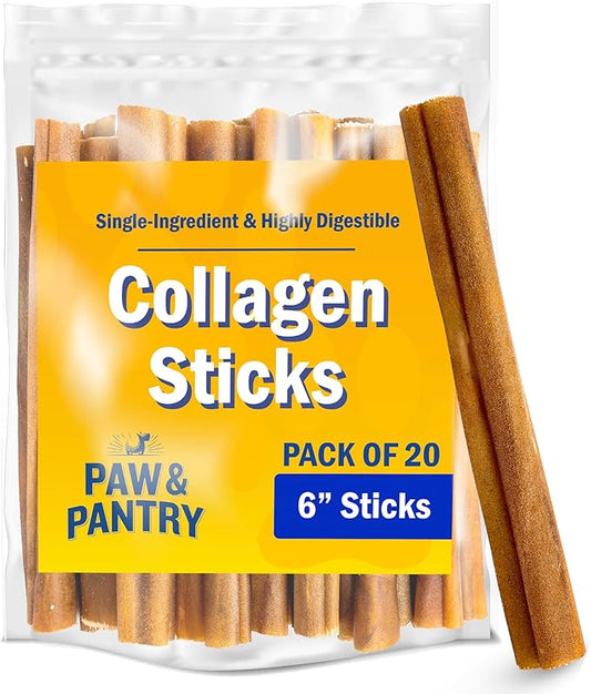 Paw & Pantry 6" Beef Collagen Sticks for Dogs (20 Pk) - Rawhide Free, All Natural Collagen Chews - Long Lasting Dog Treats Promote Hip, Joint, Skin, Coat & Dental Health