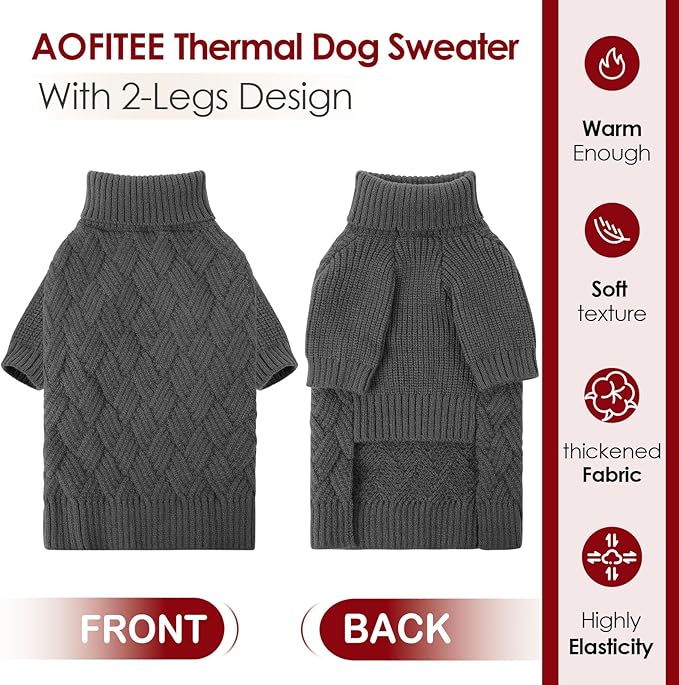 AOFITEE XL Dog Sweater, Dog Sweater Large Size Dogs, Large Dogs Sweaters for Female Male, Turtleneck Thick Warm Knitted Winter Fall Pet Sweatshirt, Solid Pet Halloween Costume (Grey, XLarge)