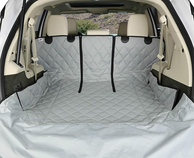 4Knines SUV Cargo Liner for Dogs, Trunk Mat for SUV, Durable Cargo Cover, Protector – Compatible with 60/40 Split Bench & Armrest Pass-Through, Waterproof, Machine Washable, Non-Slip (Large, Grey)