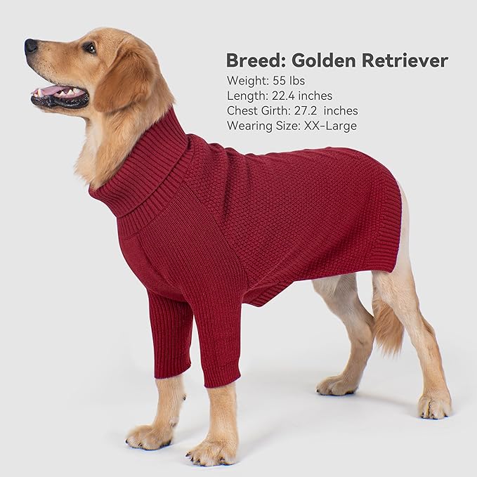 cyeollo 4XL Dog Sweater,Knitwear Turtleneck Pullover Sweaters Fall Winter Dog Clothes Sweaters for Large Dogs Female, Burgundy Red XXXXL