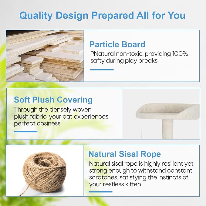 FDW Cat Tree Tower 81in Multi-Level Durable Cat Scratching Post & Cozy Fun Jumping Platform Space Saving Condo Pet Play House for Indoor Cats,Beige