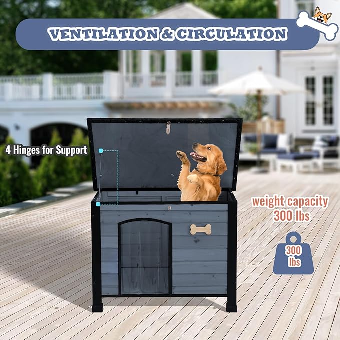 Outdoor Dog House, Indoor Outdoor Doghouse Puppy Shelter Dog House with Iron Frame,Anti-Bite Design Dog Home for Small Medium Some Large Dogs (Grey, Small)