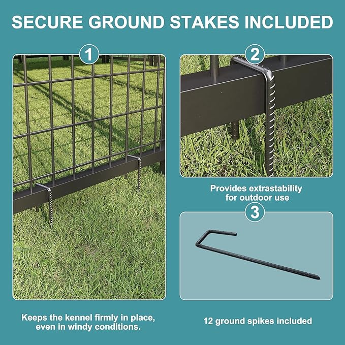 6 x 6 FT Large Outdoor Dog Kennel with Double Swing Doors, Heavy-Duty Dog Cage with Feeding Panel, Weatherproof Roof, Secure Fence Playpen for Large Dogs, Easy Assembly