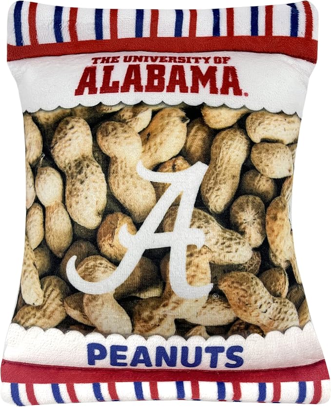 NCAA Alabama Crimson Tide Crinkle FINE Plush Dog & CAT Squeak Toy- Cutest Stadium Peanuts Snack Toy for Dogs & Cats with Inner Squeaker & Beautiful Football/Basketball Team Name/Logo