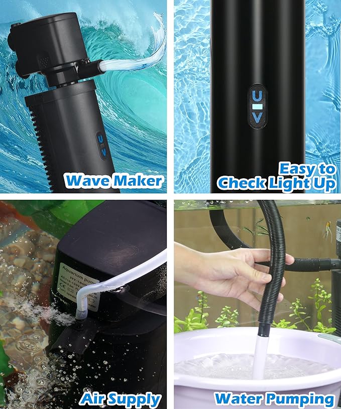 Aquarium Filter U-Very Suitable for 75-300 Gallon Tank, 500GPH Fish Tank Filters for Green Control, Internal Submersible Pump for Turtle Tank, Small Pond, Pool Filter, Cold Plunge Ice Bath Hot Tub