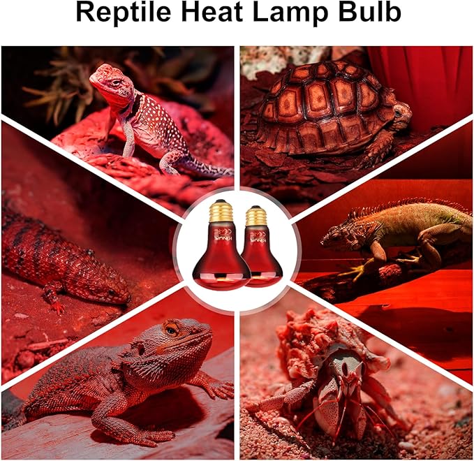 KINUR 75W Reptile Heat Lamp Bulb-Infrared Heat Emitter Red Heat Lamp for Reptile Amphibian, Infrared Basking Spot Light Bulb for Bearded Dragon,Turtle,Lizard,Snake,Gecko,Chick,Red,2 Pack
