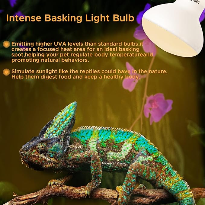 Reptile Heat Lamp 2Pack 100W Reptile Sun Lamp Self-Ballasted Vapor Basking Spot Lamp/Bulb/Light for Reptile and Amphibian E26