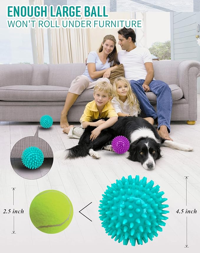 2 Pack 4.5” Heavy Duty Squeaky Dog Ball for Medium Large Dogs, Spikey Dog Ball Toys for Clean Teeth and Training, Large Dog Toys for Aggressive Chewers…