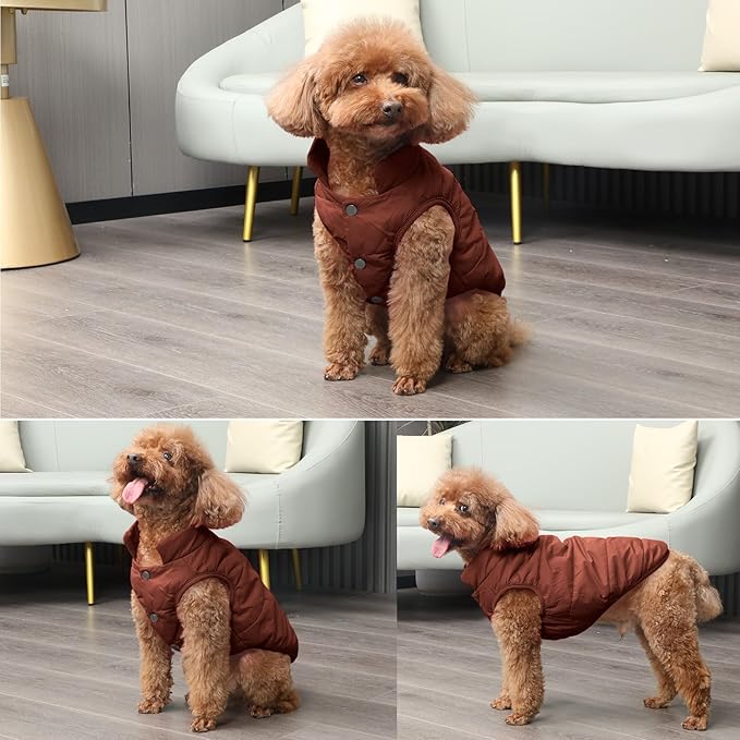 2 Layers Fleece Lined Warm Dog Jacket for Puppy Winter Cold Weather,Soft Windproof Small Dog Coat,Brown M