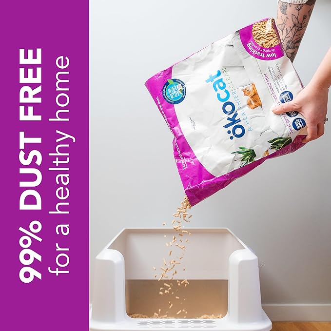 ökocat Less Mess Low Tracking Wood Clumping Cat Litter Mini- Pellets, Unscented, 14 pounds - Natural Ingredients, Stops Odor, Clumps Solid, 99% Dust Free, Great for Long-Hair Breeds