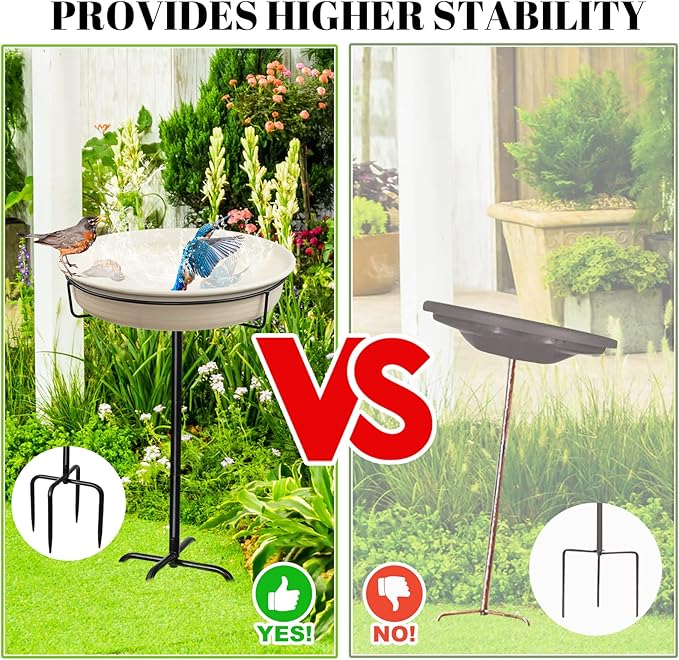 28In Freestanding Birdbaths Bowl Outdoor, Free Standing Garden Bird Bath Bird Feeder Bowl with Metal Stake, Detachable Decoration Spa Birdfeeder for Garden Patio Yard Lawn, 4 Spiky Feet (White)