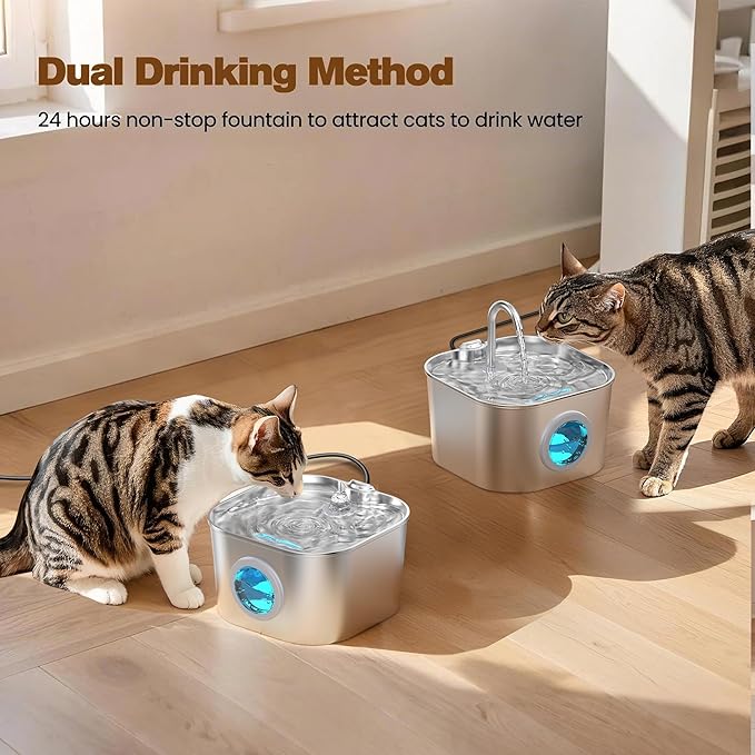 Cat Water Fountain with 10 Filters + 10 Sponges,Pet Fountains Cats Automatic Waterer Bowls for Drinking Small Dog Water Dispenser Indoor Metal Pets Water Faucet Bottle Kitty Watering Supplies