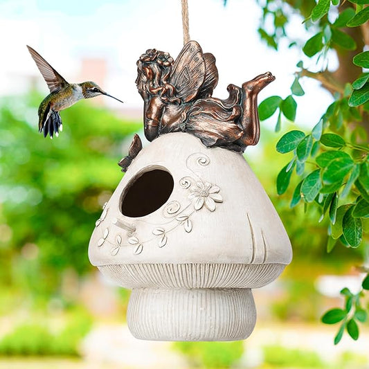 Yinns Resin Bird House, Birdhouses for Outdoors, Patio Garden Decorative for Nesting Humming Bird, Bluebird, Wren, Bird Lover Gift