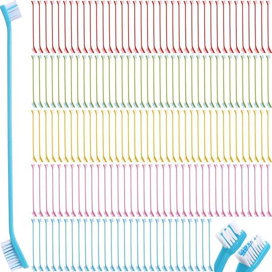 Nuenen 150 Pcs Dog Toothbrush Dual Headed Dental Brushes Puppy Tooth Brushing Kit Long Handle Toothbrush for Large and Small Dogs Cats Most Pets Teeth Cleaning Oral Care Supplies (Bright Color)