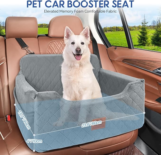 Dog Car Seat for Medium/Large Dogs, Dog Booster Seat for Pet Under 50lbs or 2 Small, Detachable and Washable Pet Car Seat,Multi-Functional Pet Travel Bed for Backseat(Grey)