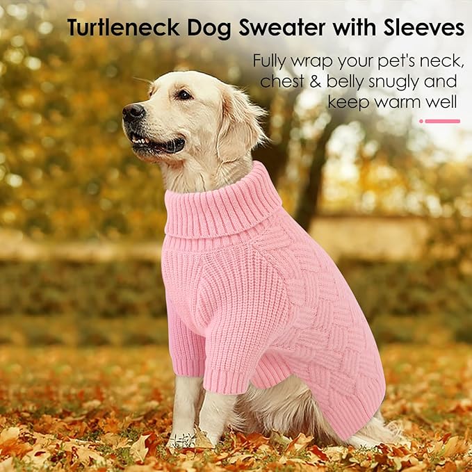 AOFITEE Dog Sweater, Dog Sweaters for Medium Dogs Girl, Warm Dogs Christmas Sweater, Winter Medium Pet Sweaters Female Male, Turtleneck Knitwear for French Bulldog, Boston Terrier (Pink, M)