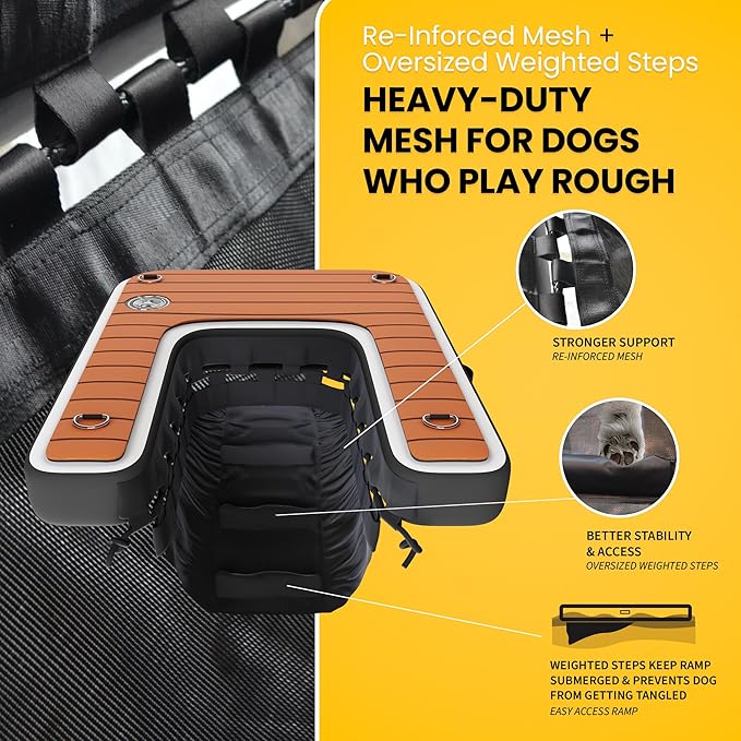DOK Dog-DOK Mini Inflatable Dock Platform: Safe & Easy Water Access for Dogs Up to 30 lbs; Floating Non-Slip EVA Foam with Dog Boat Ramp for Pool, Dock, & Lake | Military Grade & High Visibility