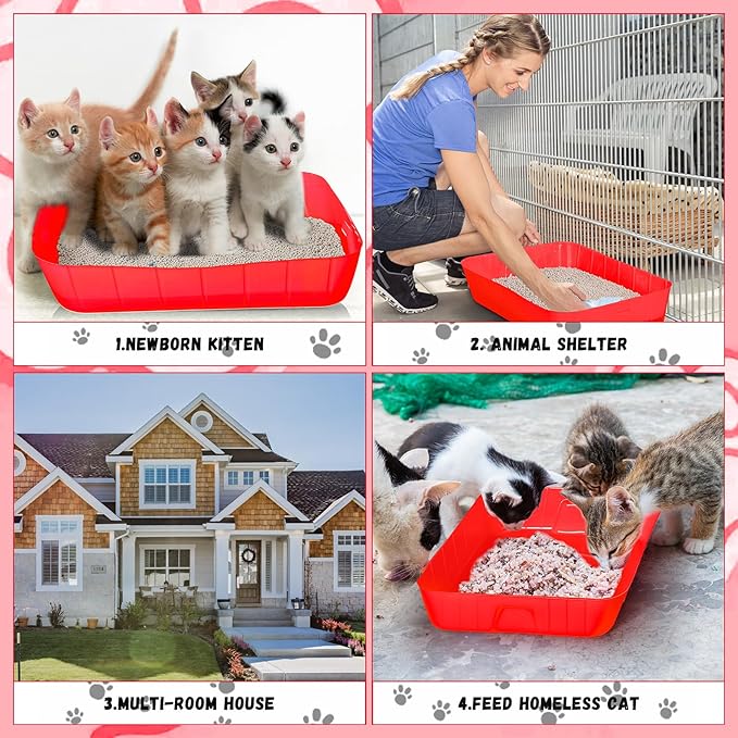 Bokon 25 Pcs Disposable Litter Boxes for Cats Plastic Cat Litter Tray Large Kitten Pan for Kitty Rabbit Guinea Pig Hamster Pets Supplies Travel Home Toilet, 15.7 x 11.8 x 3 Inches(Red)