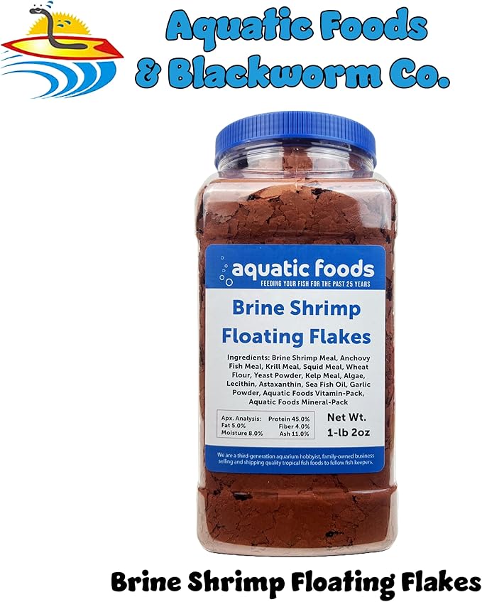 Aquatic Foods Inc. Brine Shrimp Flakes for All Freshwater Fish, All Marine Fish, Tangs, Butterflies, Angelfish, Anthias, Clown Fish Also Pellet Mix, Wafer Mix Included…1-lb 2oz