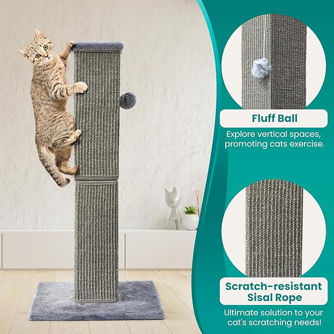 Cat Scratching Post 32 Inch for Indoor Large Cats and Kitten, Nature Sisal Tall Cat Scratch Post, Sisal Cat Scratcher Improve Cat's Scratching Habits and Protect Your Furniture, Dark Grey