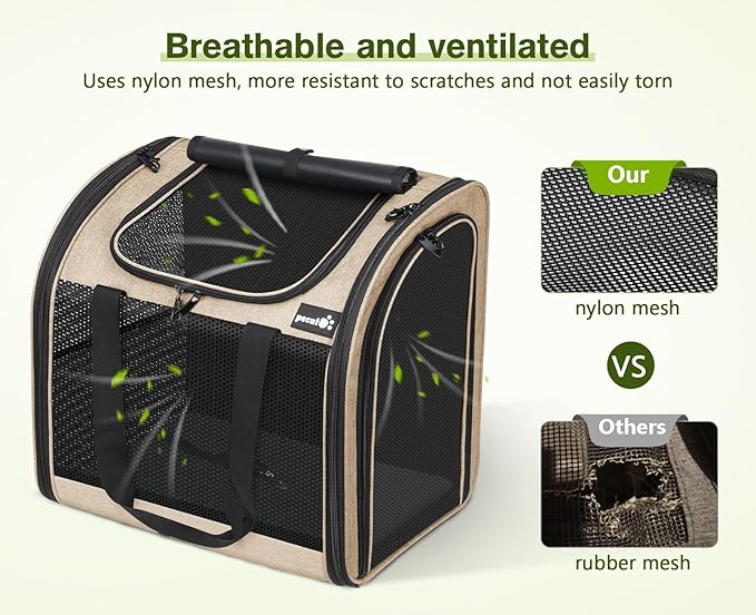 Pecute Cat Backpack with Widened Interior Space, Upgraded Dog Backpack Carrier with Various Ways to Carry, Pet Backpack with Breathable Mesh, Pet Travel Carrier with Soft Padded,Khaki