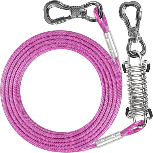 Tresbro 25 FT Dog Tie Out Cable with Spring, Shock Absorbing Tether Chains for Outside Aavilable in 10/15/20/25/30/40/50/70/100/120 FT, Heavy Duty Leads for Yard for Medium & Large Dogs Up to 500 LBS