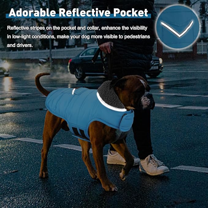Dog Coat, Waterproof Dog Winter Jacket with Pocket, Reflective Adjustable Pet Snow Vest, Warm Cozy Fleece Sweater for Small Medium Extra Large Dogs - Sky Blue, 2XL