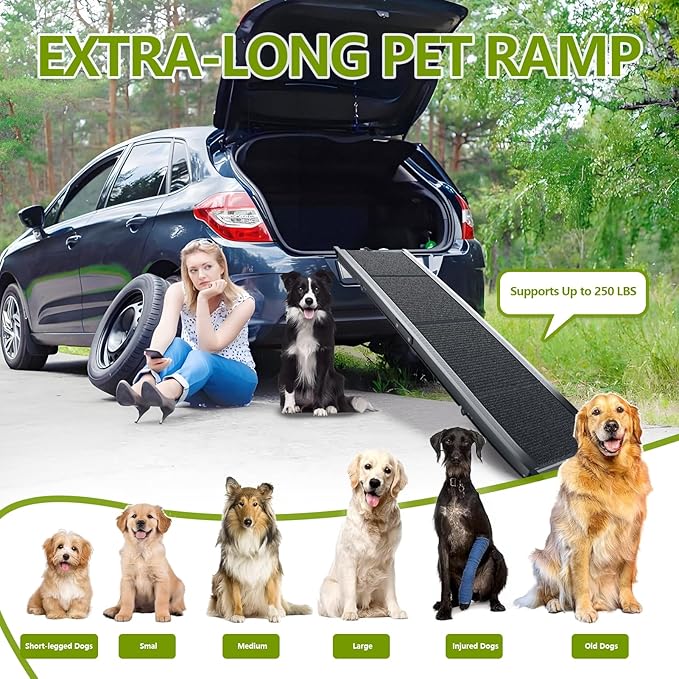 Dog Ramp for Cars SUV Truck-17.3x71in Heavy Duty Foldable Wide Outdoor Pet Stairs with Non-Slip Surface Portable Folding Design for Large Dogs Up to 250lbs (63" L x 17.3" W)
