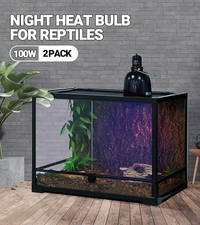 REPTI ZOO 2Pack Reptile Heat Lamp 100W Reptile Night Heat Bulb Night Heat Lamp Without UVA for Turtle Bearded Dragon Gecko Lizard and Snake E26/E27 Purple
