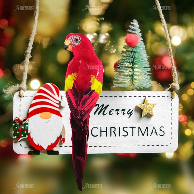 AUEAR, 17.7 Inch Red Lifelike Artificial Birds Feathered Fake Shoulder Parrot Decor Model for Decoration Craft Decorative Prop