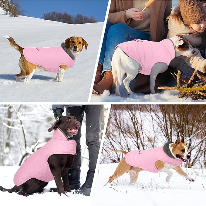 MIGOHI Warm Dog Snowsuit - Winter Dog Jacket, Reflective Windproof Fleece Vest with Leash Hole and Furry Collar