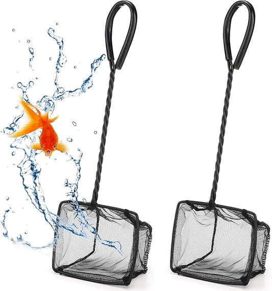 Mogoko 2 Pack Aquarium Net Fish Net, Small Net, Multi-Size Fine Mesh Aquarium Net with Long Plastic Handle for Fish Tank
