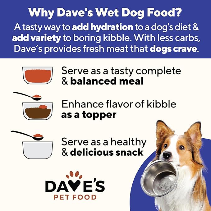 Dave's Pet Food Wet Dog Food & Topper (Chicken & Beef), Made in USA Naturally Healthy Canned with Added Vitamins & Minerals, Gluten Free, 13.2 oz (12 Pack)