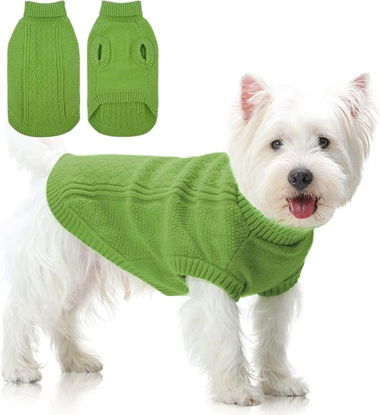 PUMYPOREITY XL Dog Winter Sweater, Soft Stretchy Knit with Ribbed Back Design, Warm Pullover with High Neck, Thick Knitwear Clothes, Dog Winter Apparel Indoor & Outdoor Wear, Green, XL