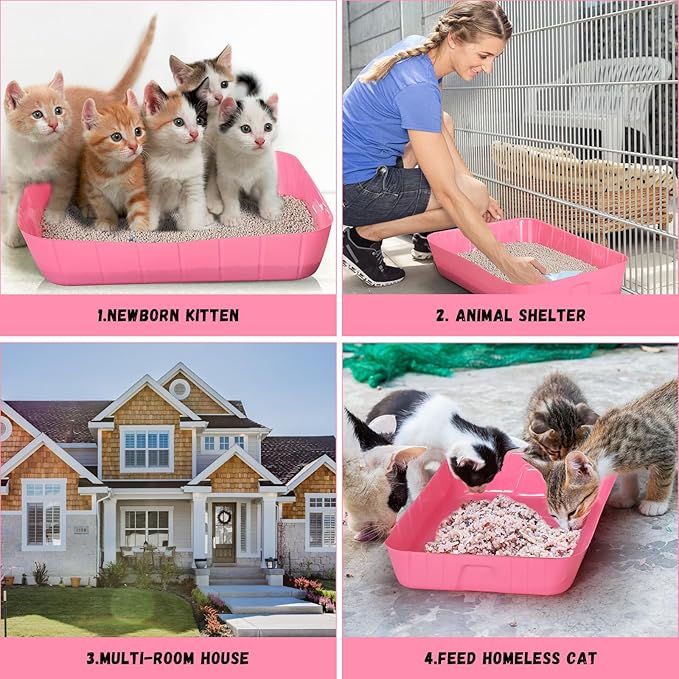 Bokon 25 Pcs Disposable Litter Boxes for Cats Plastic Cat Litter Tray Large Kitten Pan for Kitty Rabbit Guinea Pig Hamster Pets Supplies Travel Home Toilet, 15.7 x 11.8 x 3 Inches(Pink)