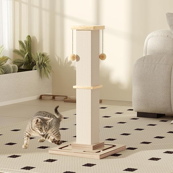 Large Cat Scratching Post, 32 Inch Tall Heavy Duty Scratching Post with Tracking Interactive Toys for Indoor