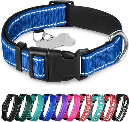 TECEUM Reflective Dog Collar – Navy Blue – XS – Extra Soft Padding – Basic Nylon Pet Collar – Quick Release Buckle – Fits Small, Medium and Large Dogs, Puppies, Cats – ESA & Service Dog Options