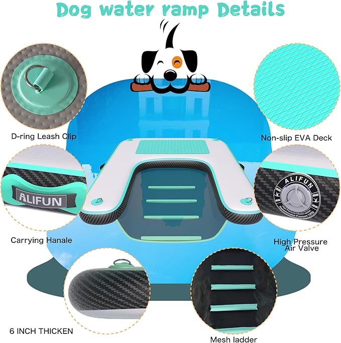 ALIFUN Inflatable Dog Water Ramp Safety Floating Dock Dog Pool Raft for Pool Lake Boat Non-Slip Floating Ladder for Pets Up to 220 LBs Bgreen 140CM Length