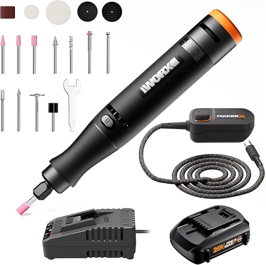 Cordless Rotary Tool Kit, 20V Mini Power Rotary Tool for Sanding, Carving, Drilling, Engraving, Polishing, DIY Crafts with 42 Accessories, Brushless Motor, 5000-35000 RPM Variable Speed