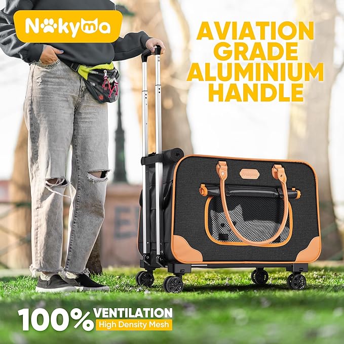 Large Cat Carrier with Wheels, Rolling Cat Carrier, 24"x 13.8"x 15.4" Pet Carrier with Wheels for Large Cats Small Dogs up to 38 LBS, Ideal for Travel, Walking and Camping(NOT for TSA)