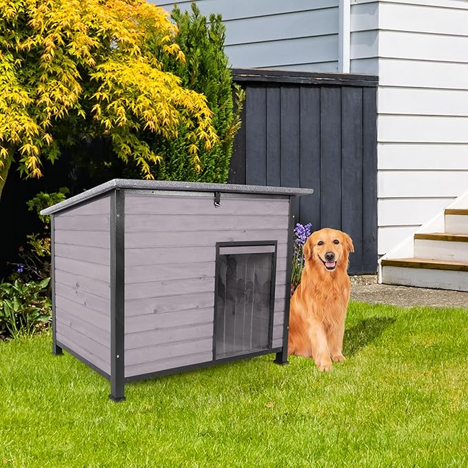Dog House Outdoor with Prevent Chewing Iron Frame, Cat Houses Removable Floor and Open Roof for Dogs,Cats,Rabbits Animals