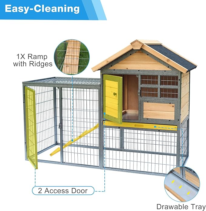 Chicken Coop and Run, Two Story Rabbit Hutch Indoor Outdoor, Waterproof Metal Frame Hen House with Nesting Box Rabbit Cage, Deep No Leak Pull Out Tray, for Chick, Bunny