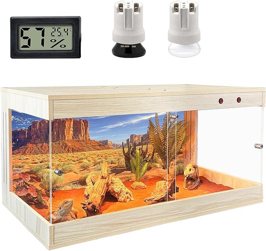 Royxen Tempered Glass Reptile Tank 33 Gallon, Reptile Enclosure with Metal Mesh Top and Lockable Design, Bearded Dragon Tank for Lizard Habitat, 32"x16"x16", Oak