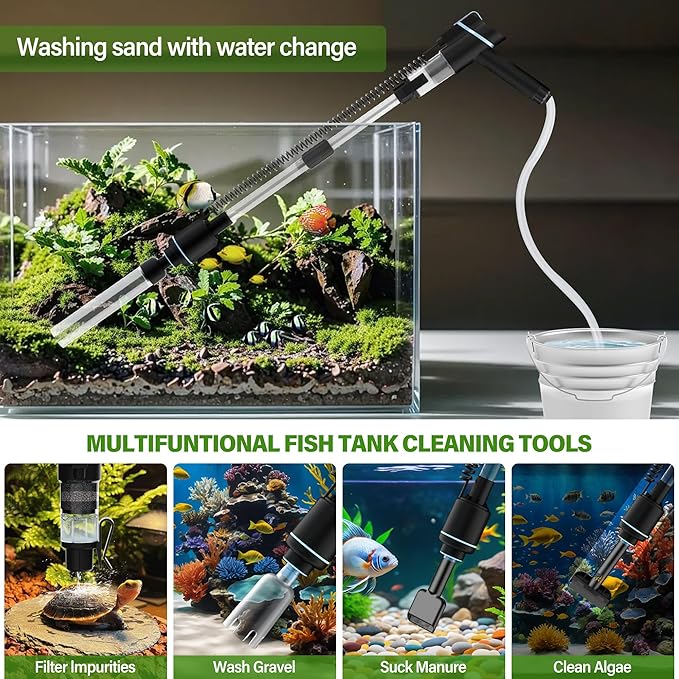 Aquarium Vacuum Gravel Cleaner,24W Electric Fish Tank Cleaning Tools,Multifunctional Fish Tank Gravel Cleaner Vacuum for Water Changer Wash Sand Circulation (Black)