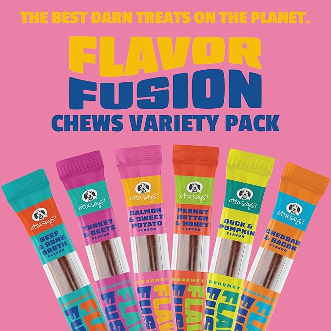 etta says! Flavor Fusion - All Natural Rawhide Free Chews for Dogs 2oz chew - Made in The USA 2 Ounce (Pack of 6) - Variety Pack