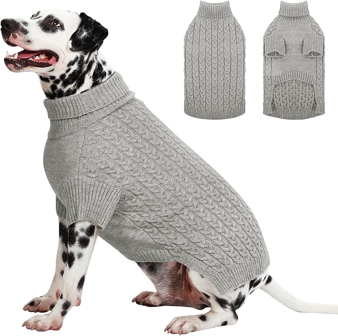 SAWMONG Dog Sweater, Dog Sweaters for Large Dogs Girls Boys, Pullover Turtleneck Knitted Doggy Sweatshirt, Cold Weather Pet Clothes（Grey, 2X-Large