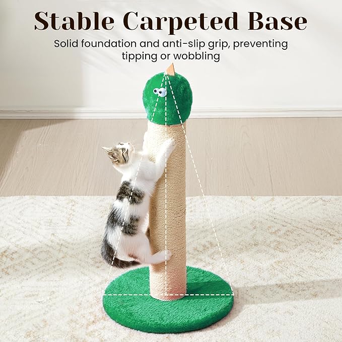Cat Scratching Post, 22-Inch Tall Sisal Scratcher, Heavy-Duty Cat Climbing Stand for Indoor, Kittens & Large Cats, Green