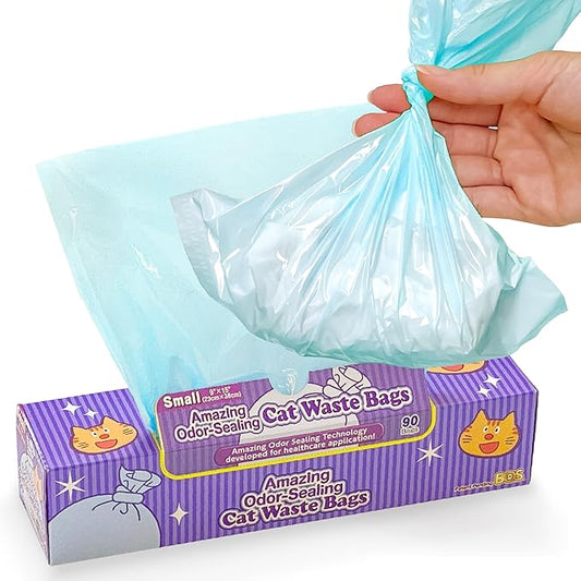 BOS Amazing Odor Sealing Cat Waste Bags - Durable and Unscented [Size: S, Color: light blue] (90 count, Pack of 1) (90 Bags)★May be too small to get a litter scoop inside!