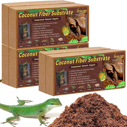 Legigo 6 Pack Compressed Coconut Fiber Substrate - 100% Organic Coconut Fiber Brick Bedding for Reptiles, Natural Coco Husk Substrate Terrarium Bedding for Snake, Hermit Crabs, Frogs, Tortoise, Gecko